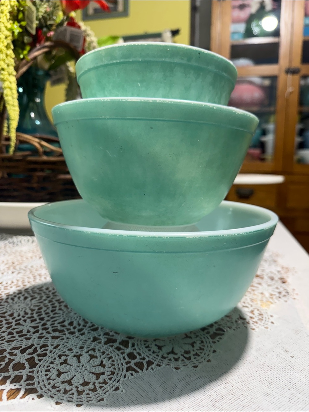 Pyrex robin egg blue 401,402,403 Mixing Bowls faded